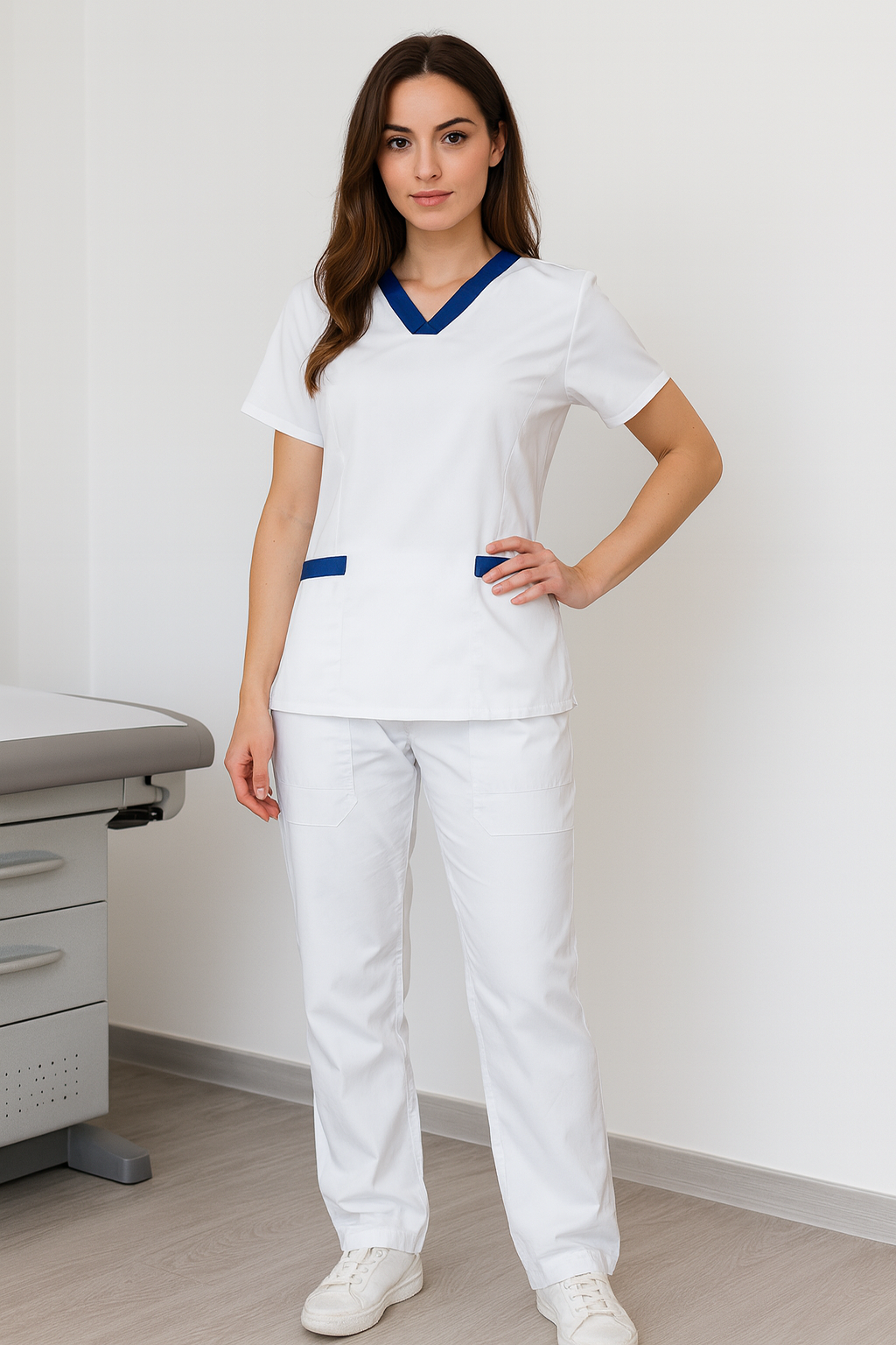 Tunica medicala dama alb albastru - BLUGHE 1