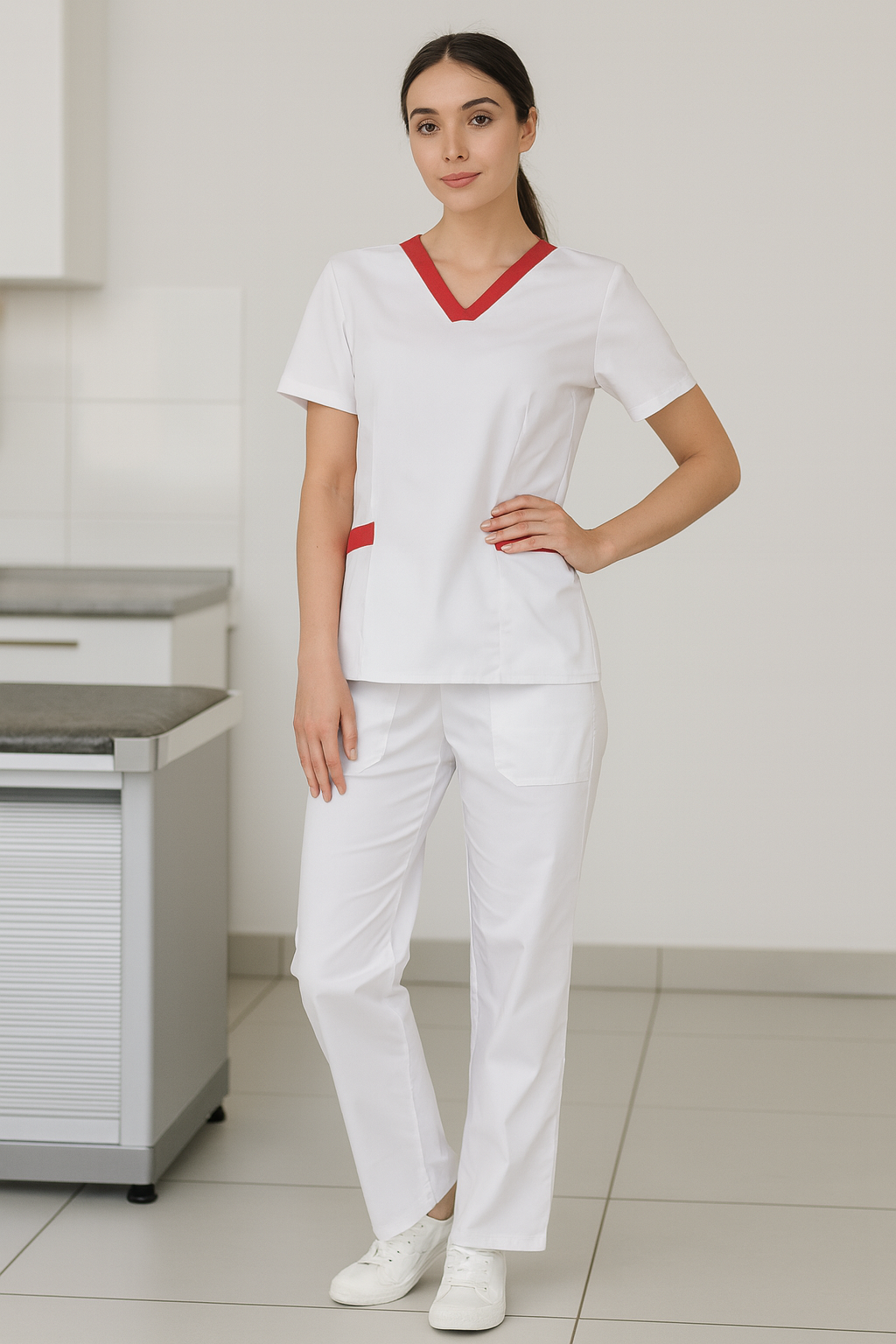 Tunica medicala dama alb rosu - BLUGHE 1