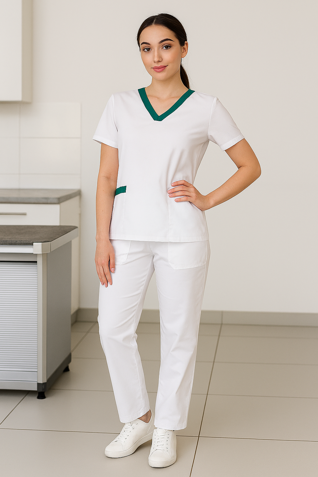 Tunica medicala dama alb verde - BLUGHE 1