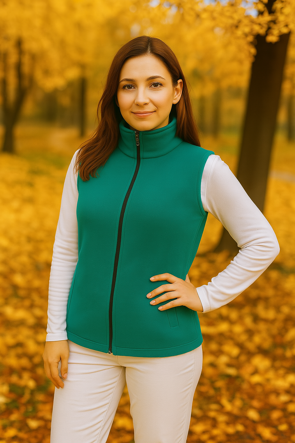 Vesta fleece femei verde - BLUGHE 1